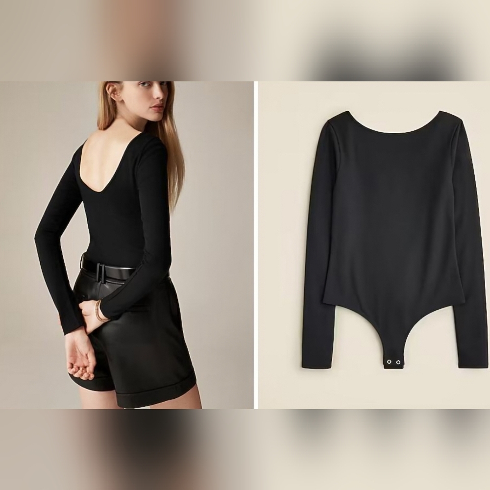 J Crew Low Scoop Back Bodysuit Black Size S NWT Stretch Cotton